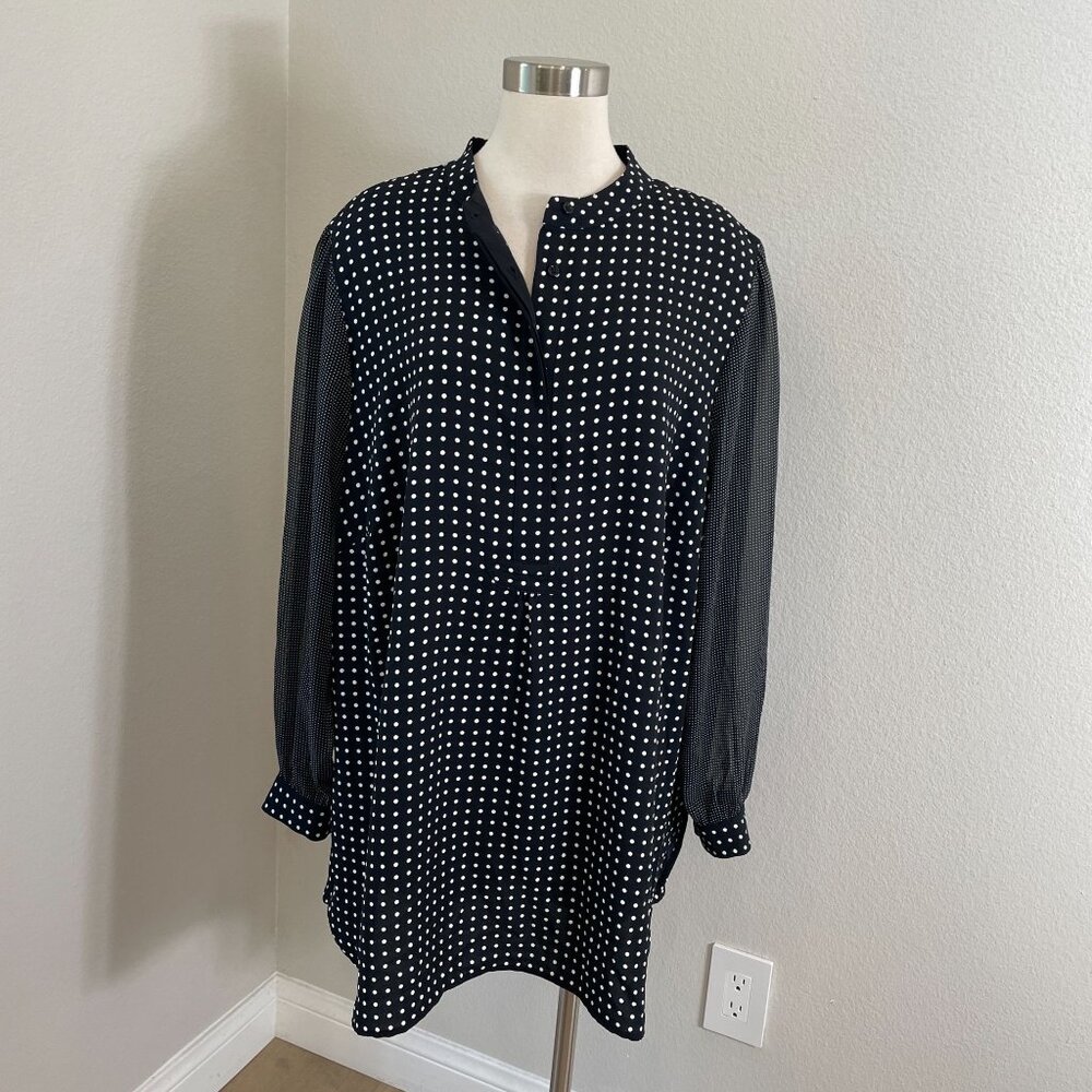 Anne Klein Womens Plus 3X Black White Polka Dot Tunic Blouse Long Sleeve Shirt